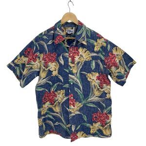 Reyn Spooner VTG Button Up Blue Floral Reverse Print Shirt Size XL Excellent